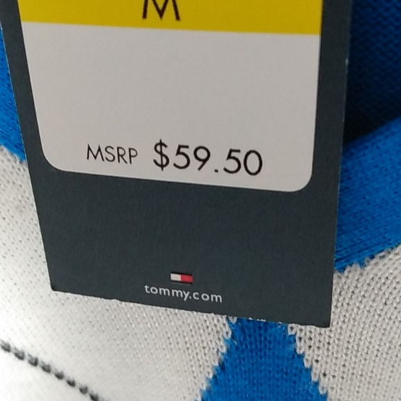 ARGYLE Blue White SWEATER V-neck Tommy Hilfiger Y2K Classy Lady Size Medium - Picture 5 of 6